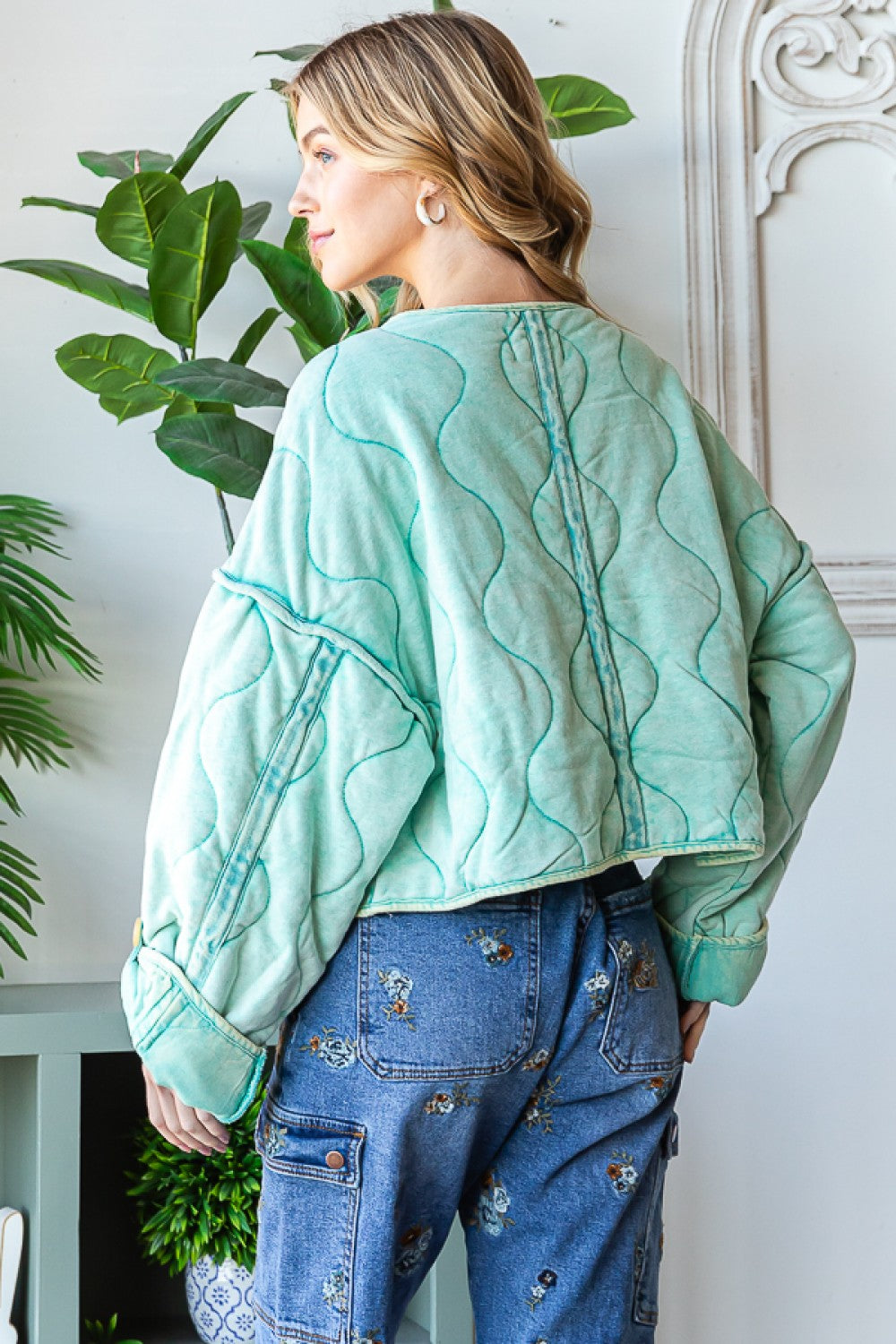 Quilted Semi-Cropped Teal Jacket