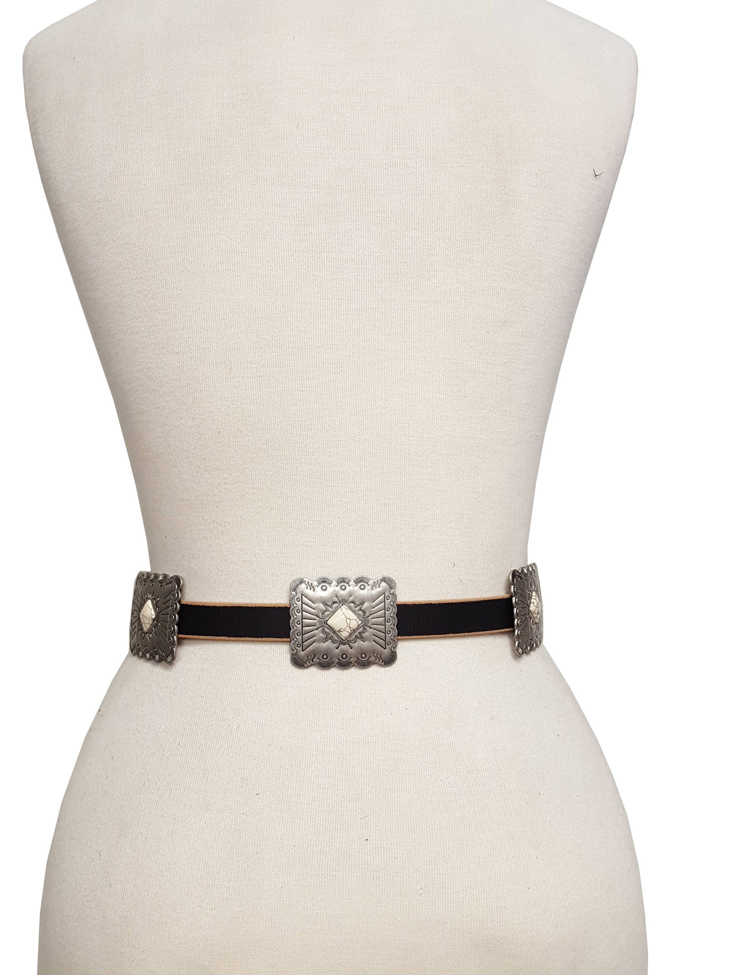 Western Genuine Distressed Leather belt w.Rectangular concho