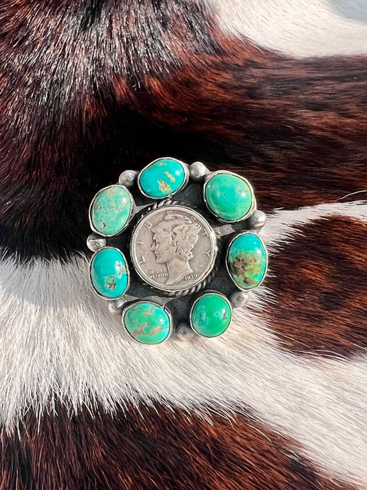 Royston Turquoise Adjustable Dime Ring