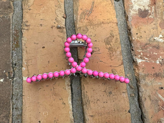 Hot Pink Stone Metal Claw Clip