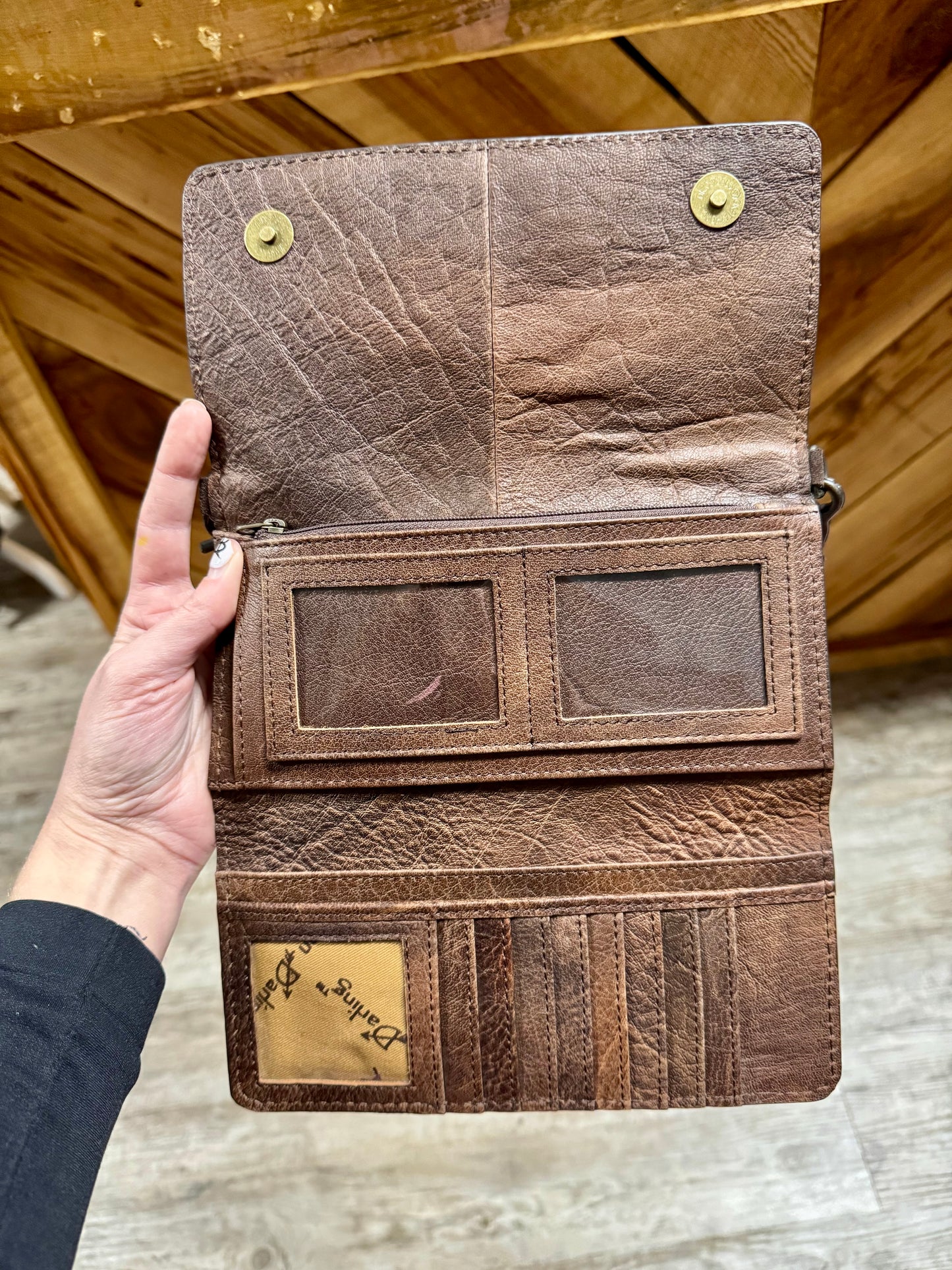 Suede Boot Stitch Crossbody Wallet