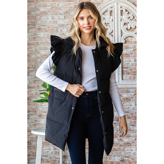 Ruffle Sleeve Puffer Long Vest