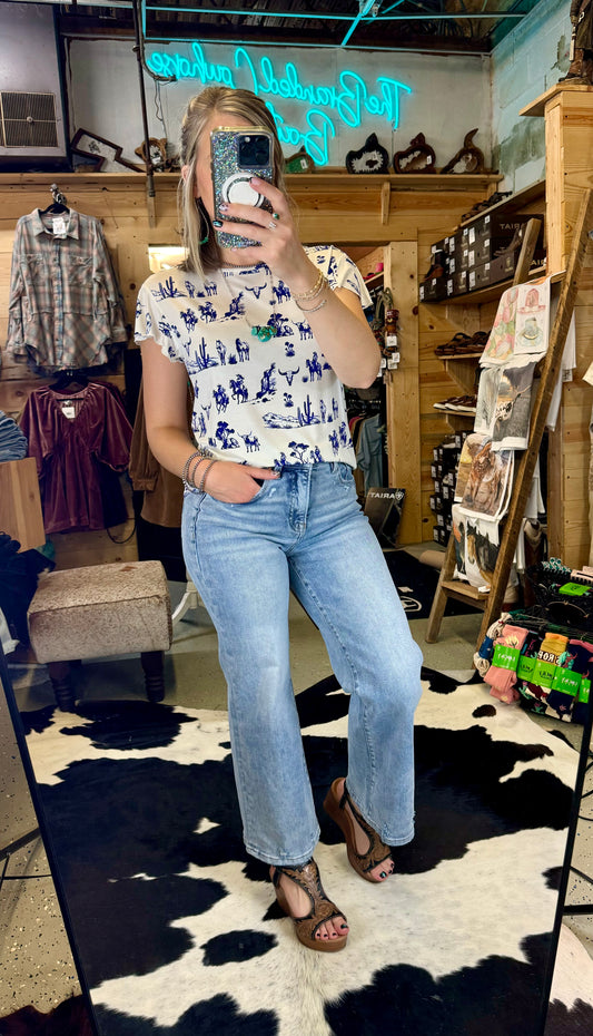 Gettin' Western Toile Flutter Sleeve Top