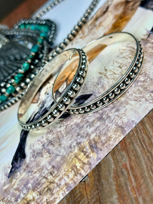 Medium Silver Beaded Bangle