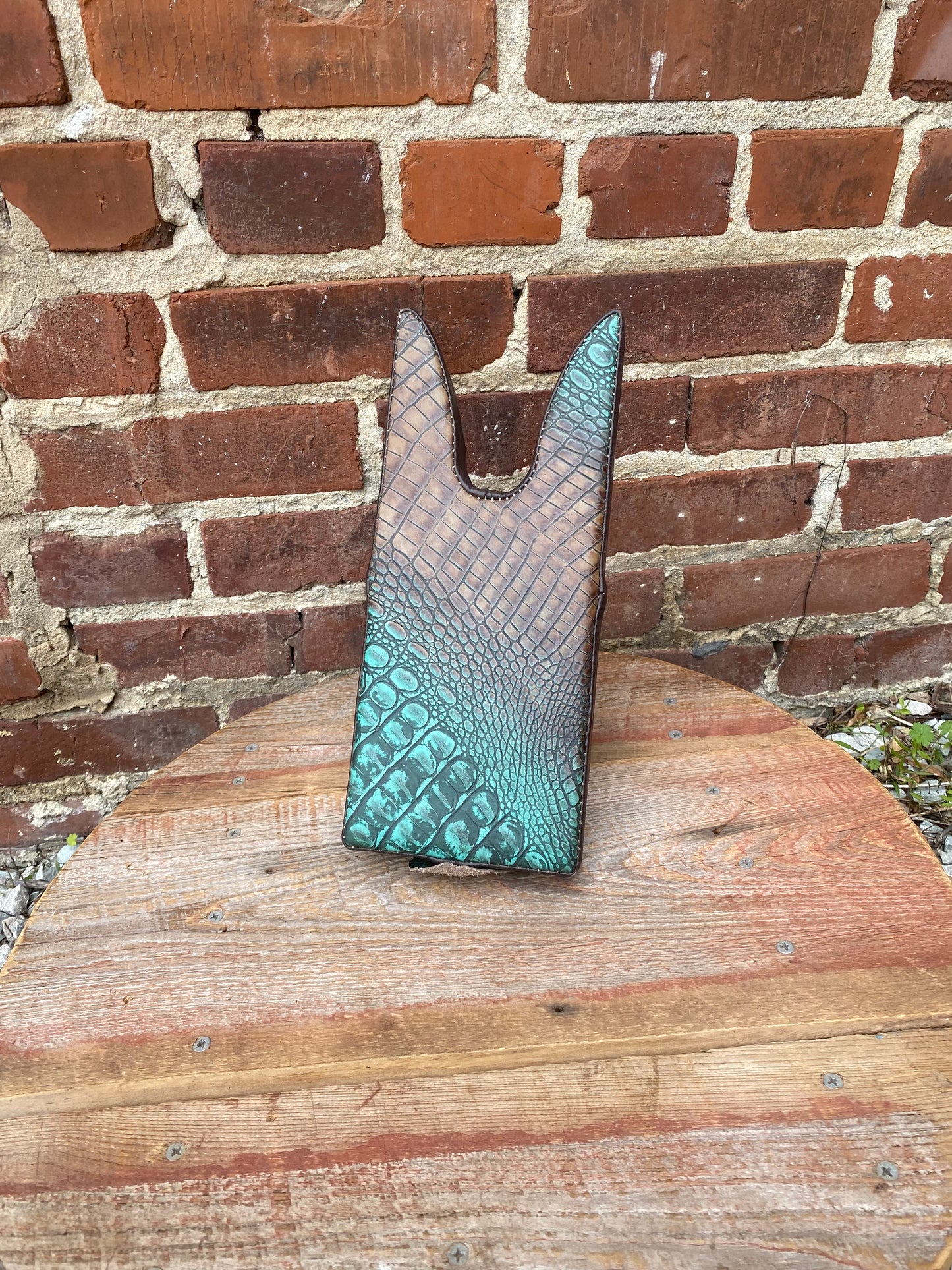 Handmade Boot Jack- Embossed Gator/Turquoise
