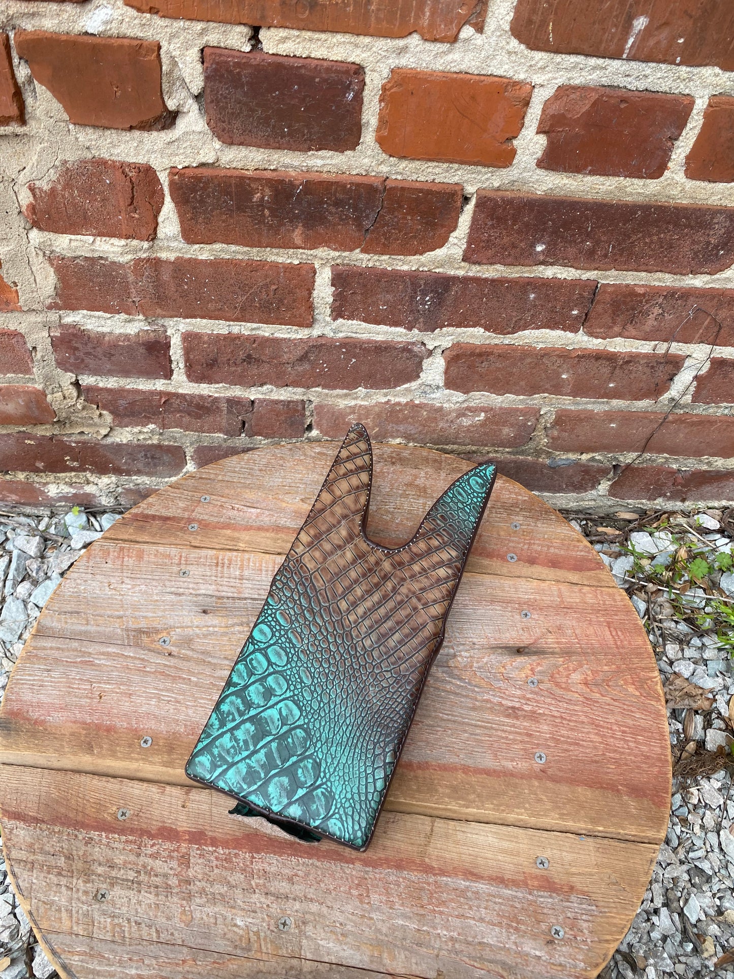 Handmade Boot Jack- Embossed Gator/Turquoise