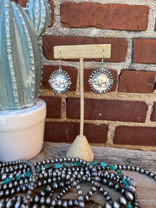 Buffalo Coin Dangle Earrings