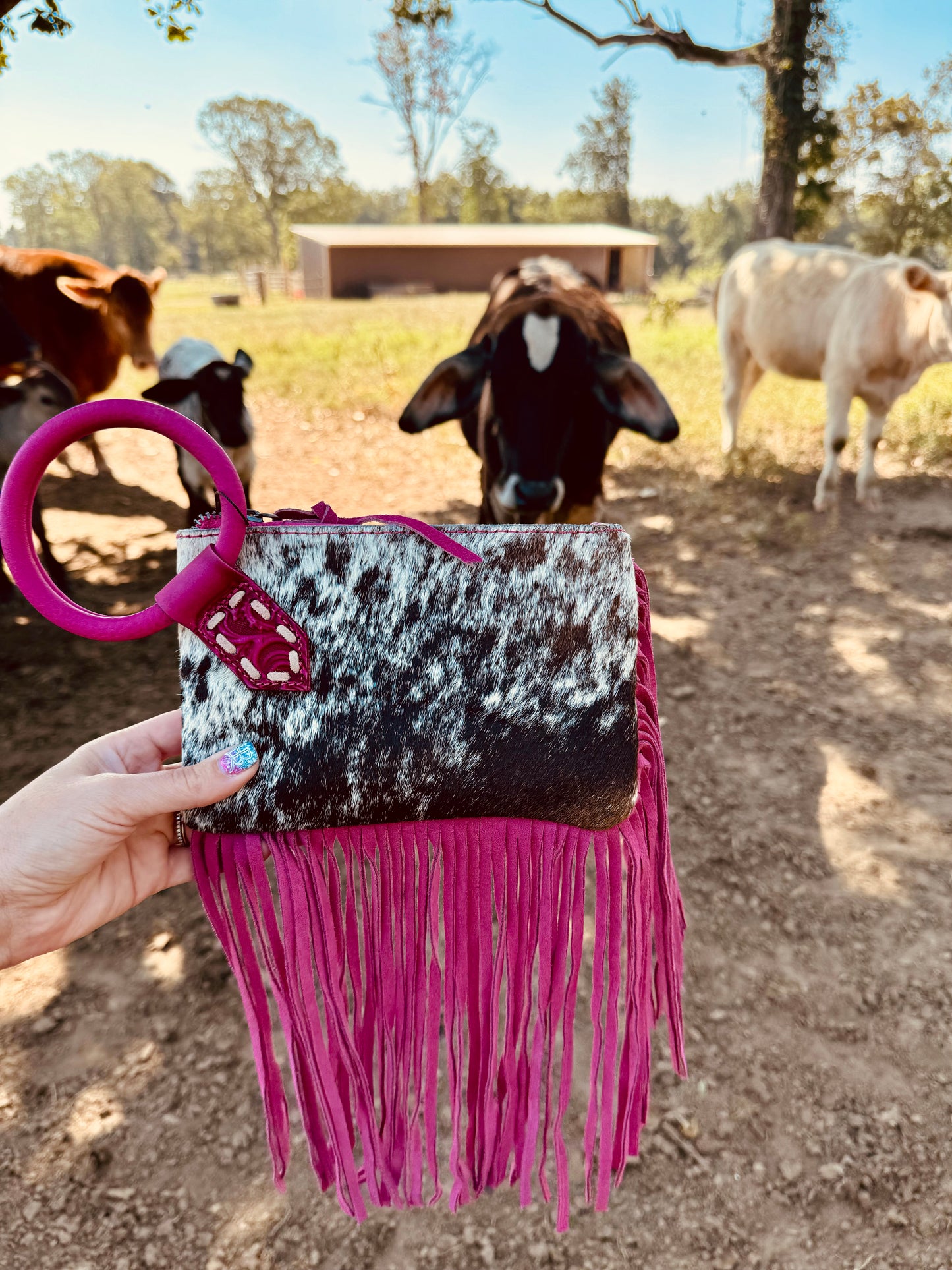 The Fringy Freida Cowhide Wristlet
