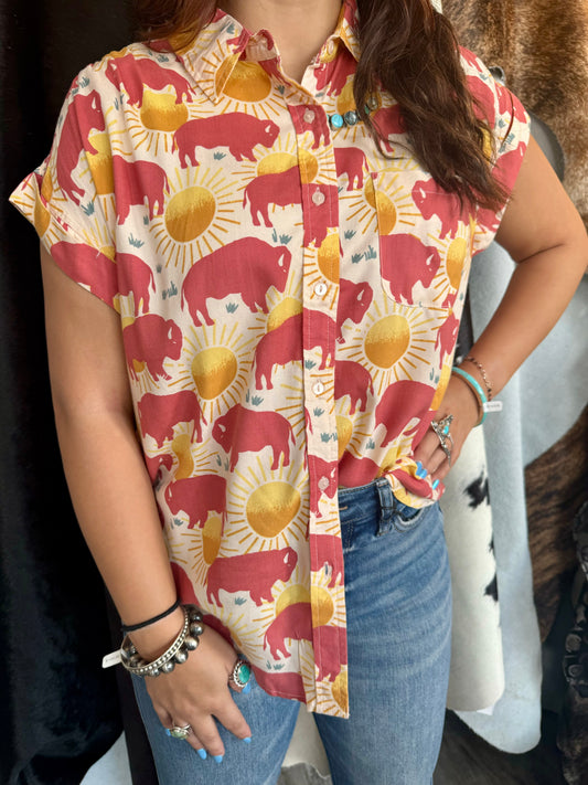 Sunset Buffalo Button Up