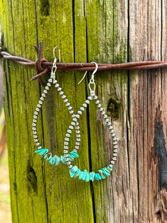Navajo Teardrop Earrings with Genuine Turquoise Nuggets