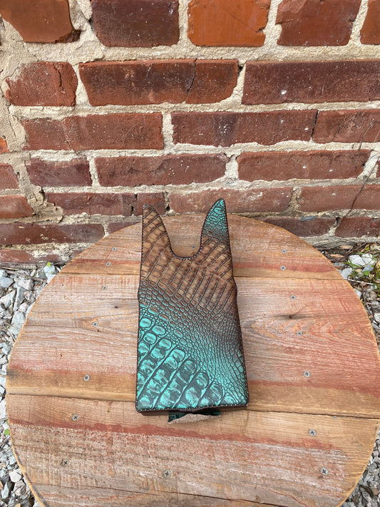 Handmade Boot Jack- Embossed Gator/Turquoise