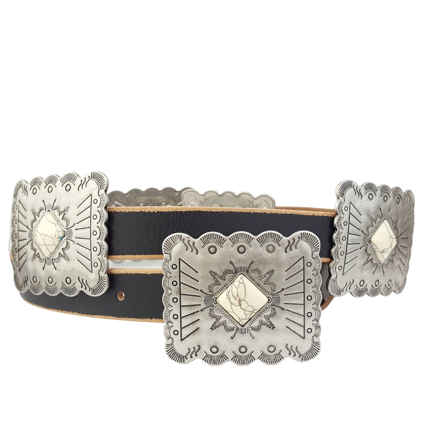 Western Genuine Distressed Leather belt w.Rectangular concho