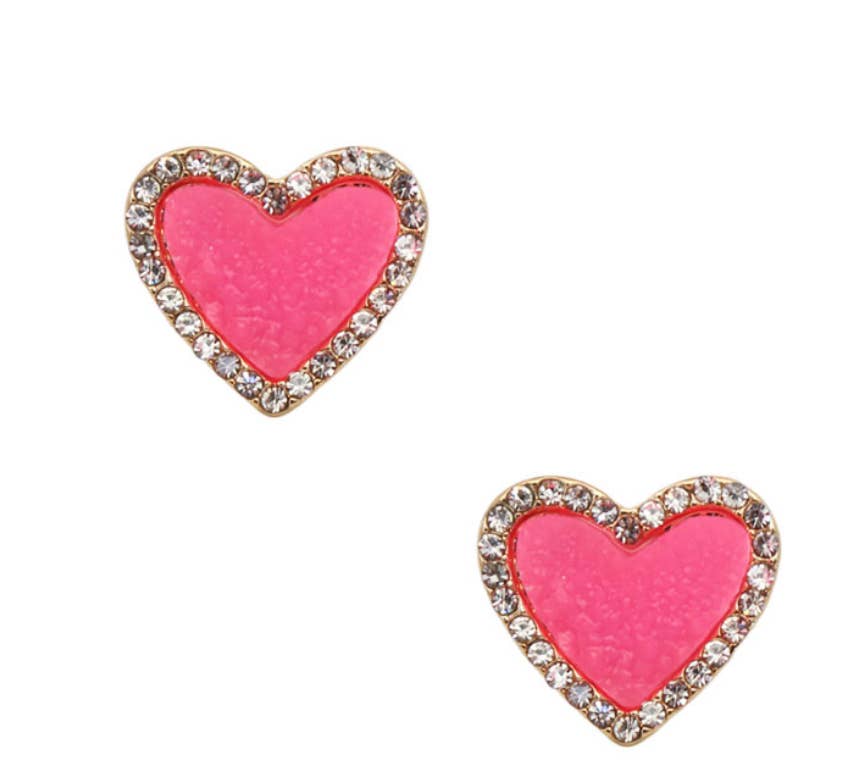 Rhinestone Heart Studs - Heart Druzy Stud Earrings
