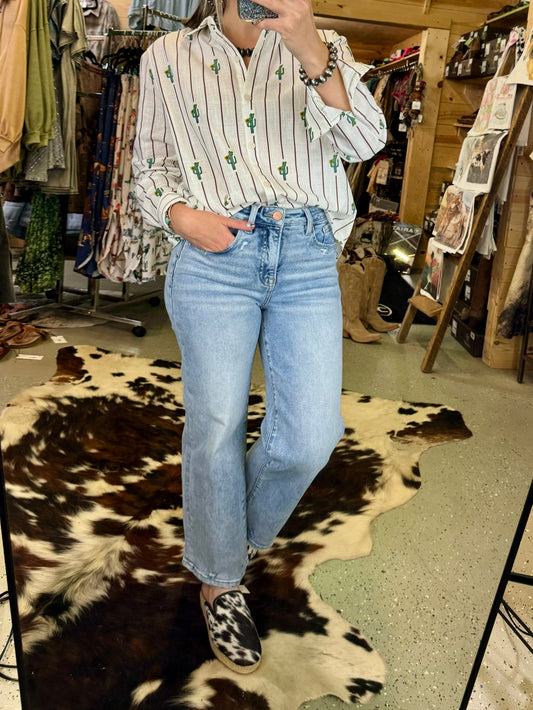 Tummy Control High-Rise Crop Wide Jeans