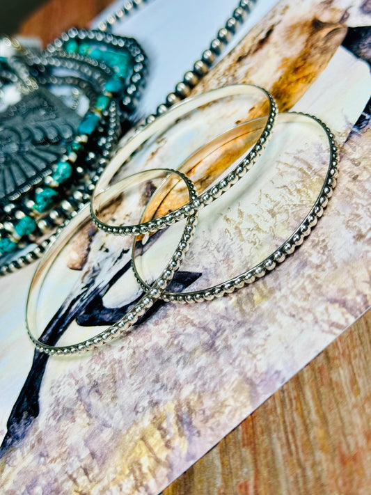 Slender Sterling Silver Beaded Bangle