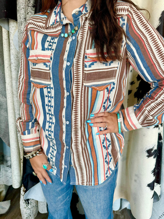 Dobby Serape Stripe Button Up