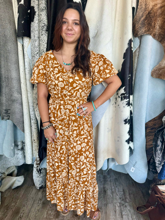 Floral and Rust Maxi Dress