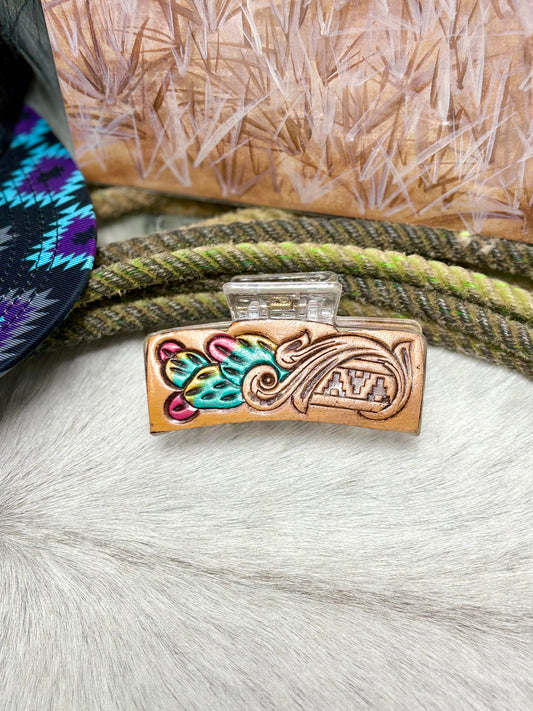 Leather Hand Tooled Claw Clip