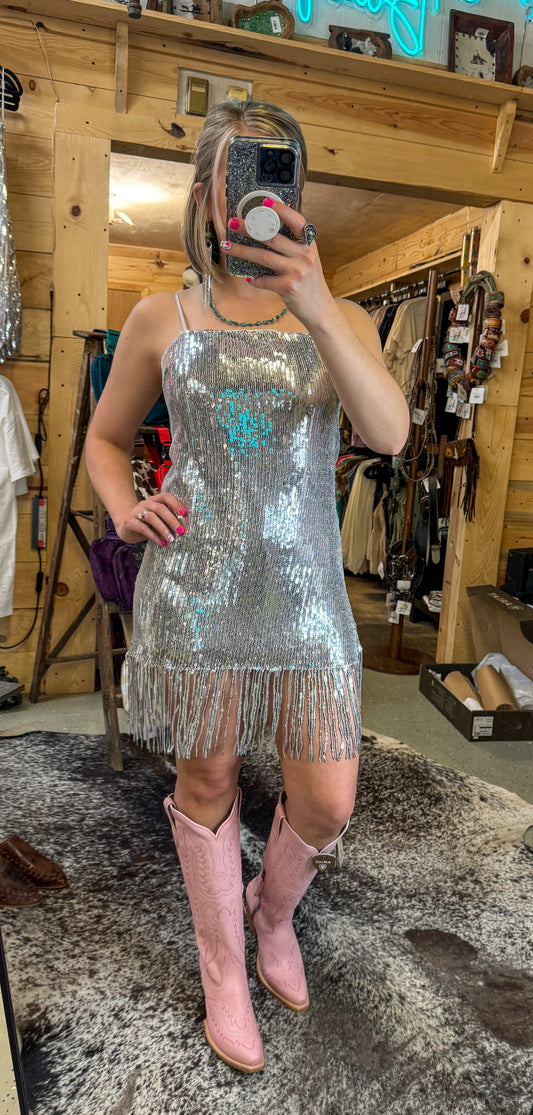 The Sequin Mini Dress Featuring Fringe