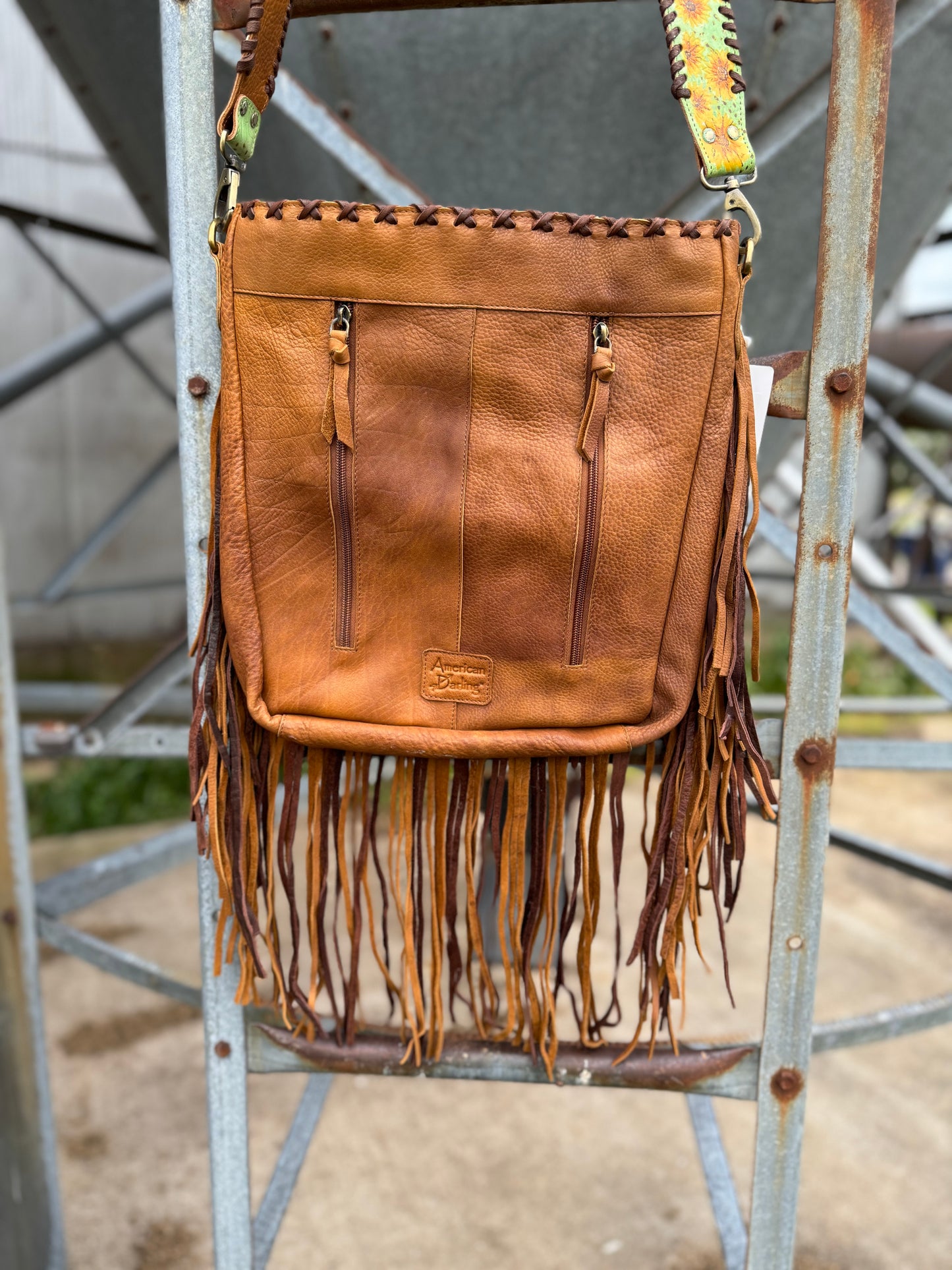 Genuine Leather Bag Hand Painted With Fringe 12x14