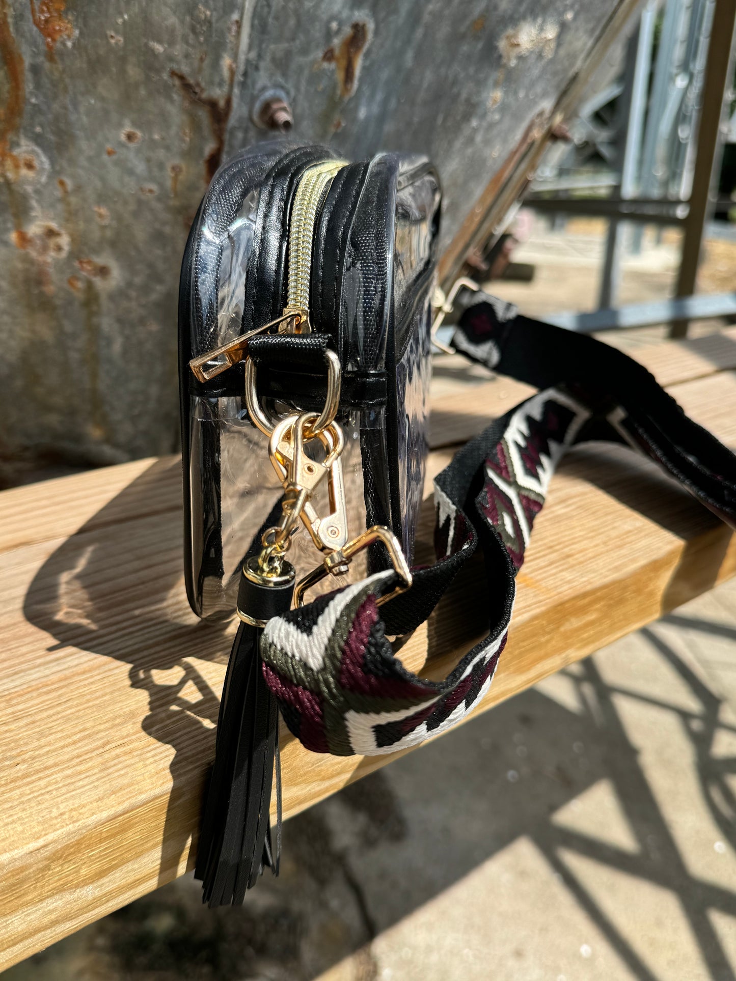 Clear Stadium Purse Black/Maroon