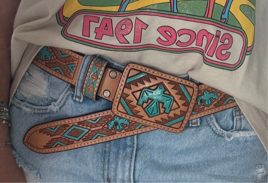 Genuine Leather Belt- Turquoise