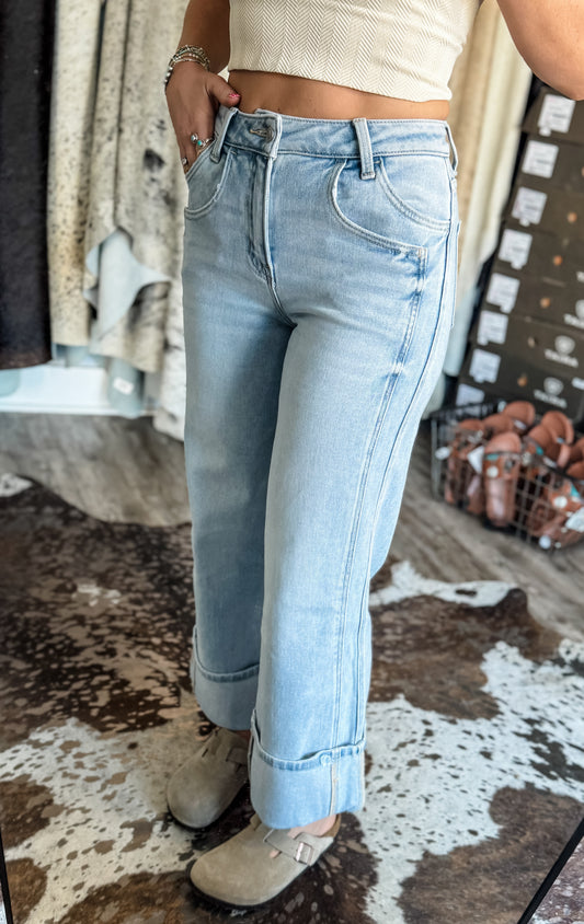 Wild Horses - Super High Rise Cuffed Wide Leg Jeans
