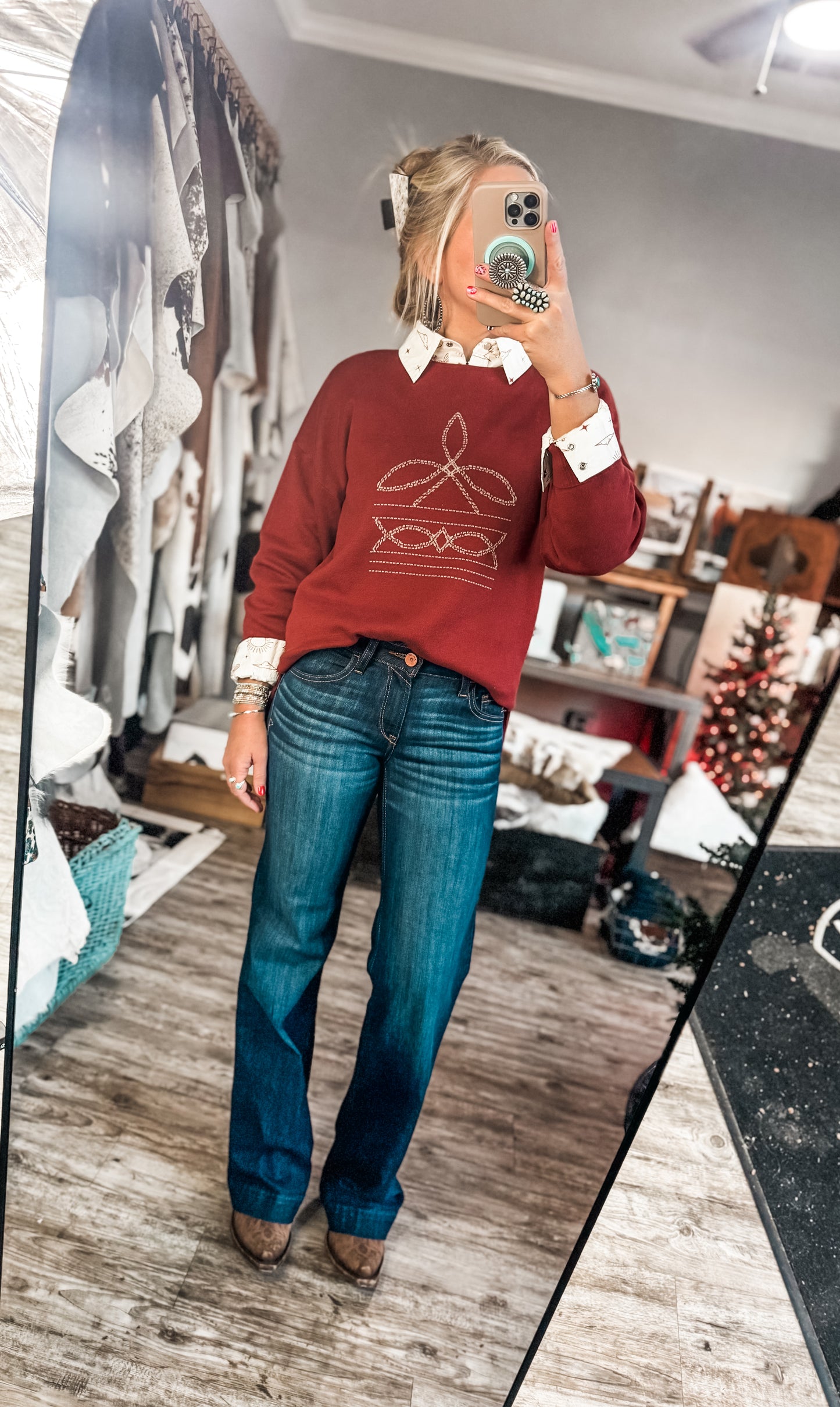 Red Boot Stitch Sweater