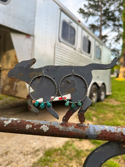 Navajo and Teardrop Turquoise Hoop Earrings