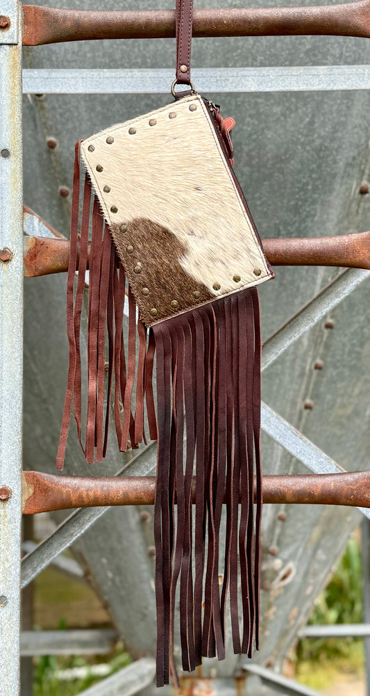 Wristlet Hide Purse with Fringe