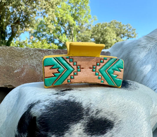 Aztec Leather Tooled Claw Clip