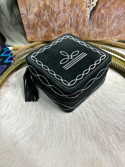 Square Boot Stitch Travel Jewelry Case