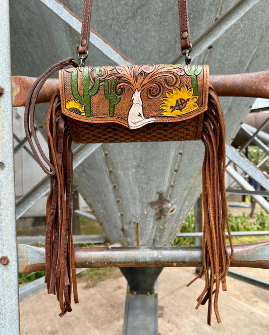 Coyote Calls Leather Tooled Mini Purse