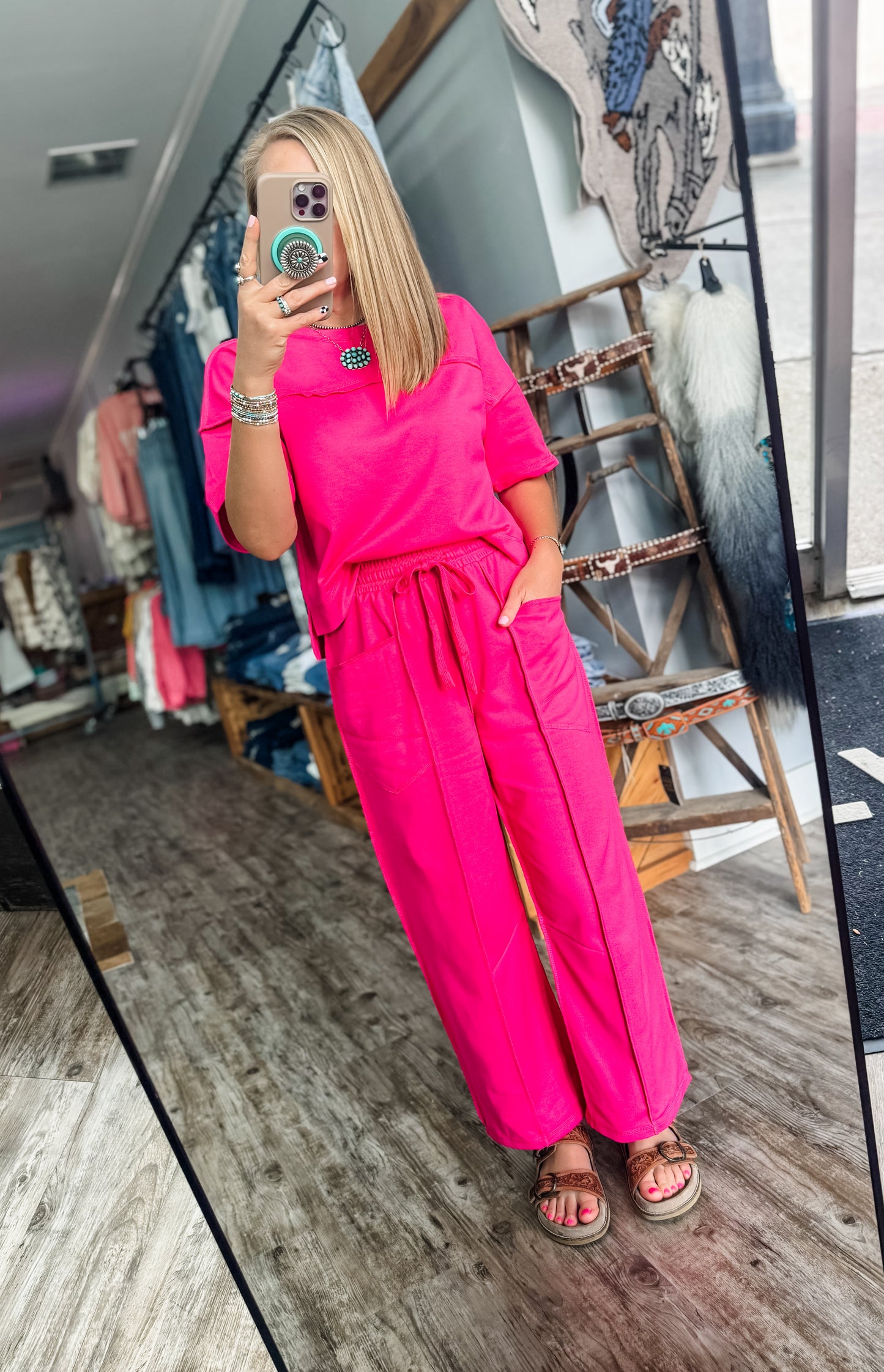 The Jordan Set- A Drop Shoulder Boxy Tee and Barrel Pants Set Rose Red