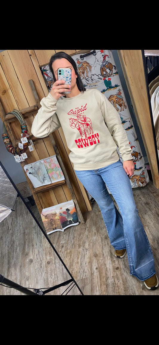 Hey Cupid Cowboy Crewneck Sweatshirt, Valentine's Day Shirt