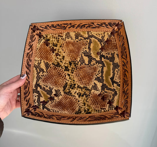 Genuine Leather Tooled Basket