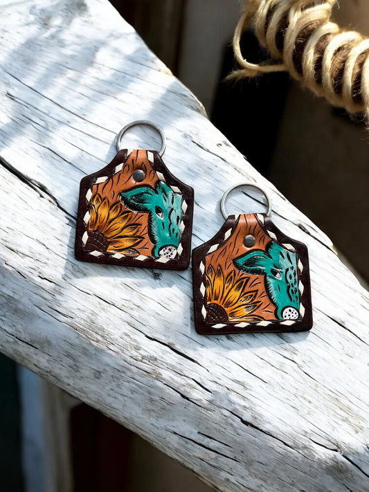 Turquoise Cow Leather Keychain