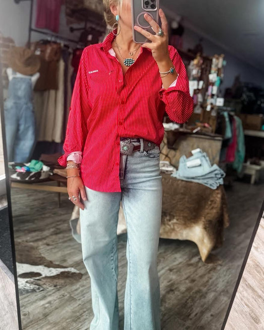 Venttek LS Shirt- Equestrian Red Stripe