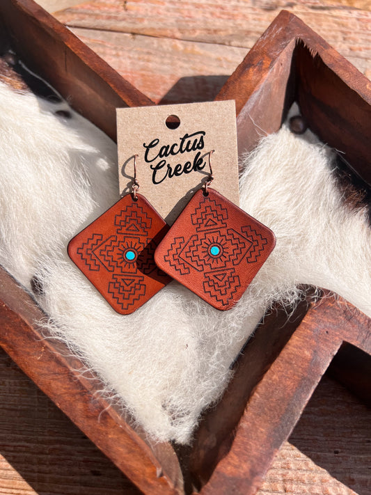 Jacy Aztec Diamond Handmade Leather Earrings