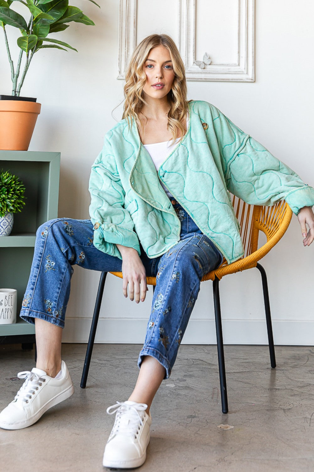 Quilted Semi-Cropped Teal Jacket