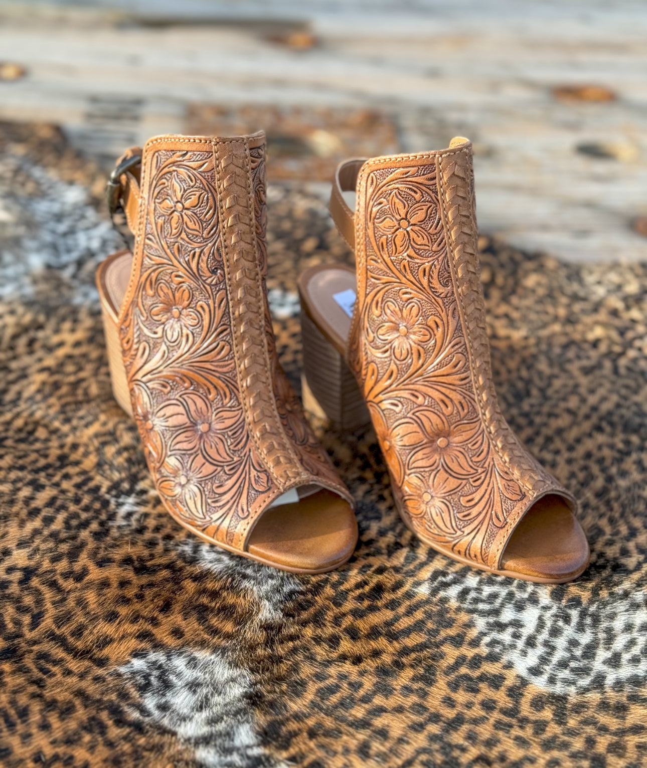 Monika Hand Tooled Leather Heels