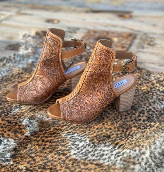 Monika Hand Tooled Leather Heels