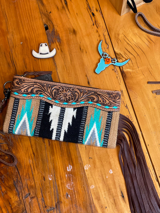 Saddle Blanket Clutch with Fringe