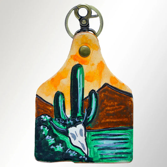 Desert Scene Cow Tag Keychain