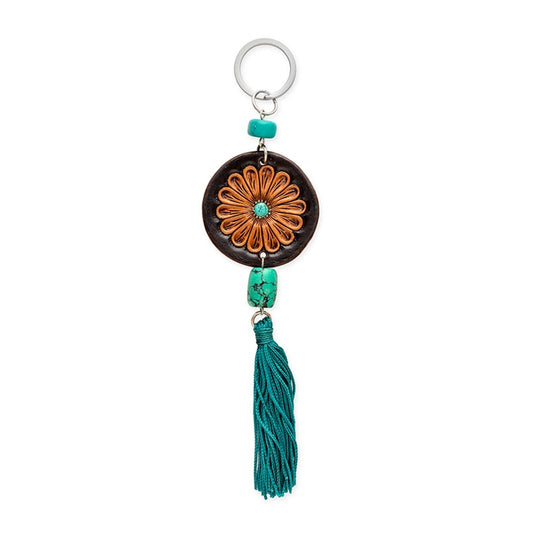 Turquoise Bloom Hand-Tooled Keychain