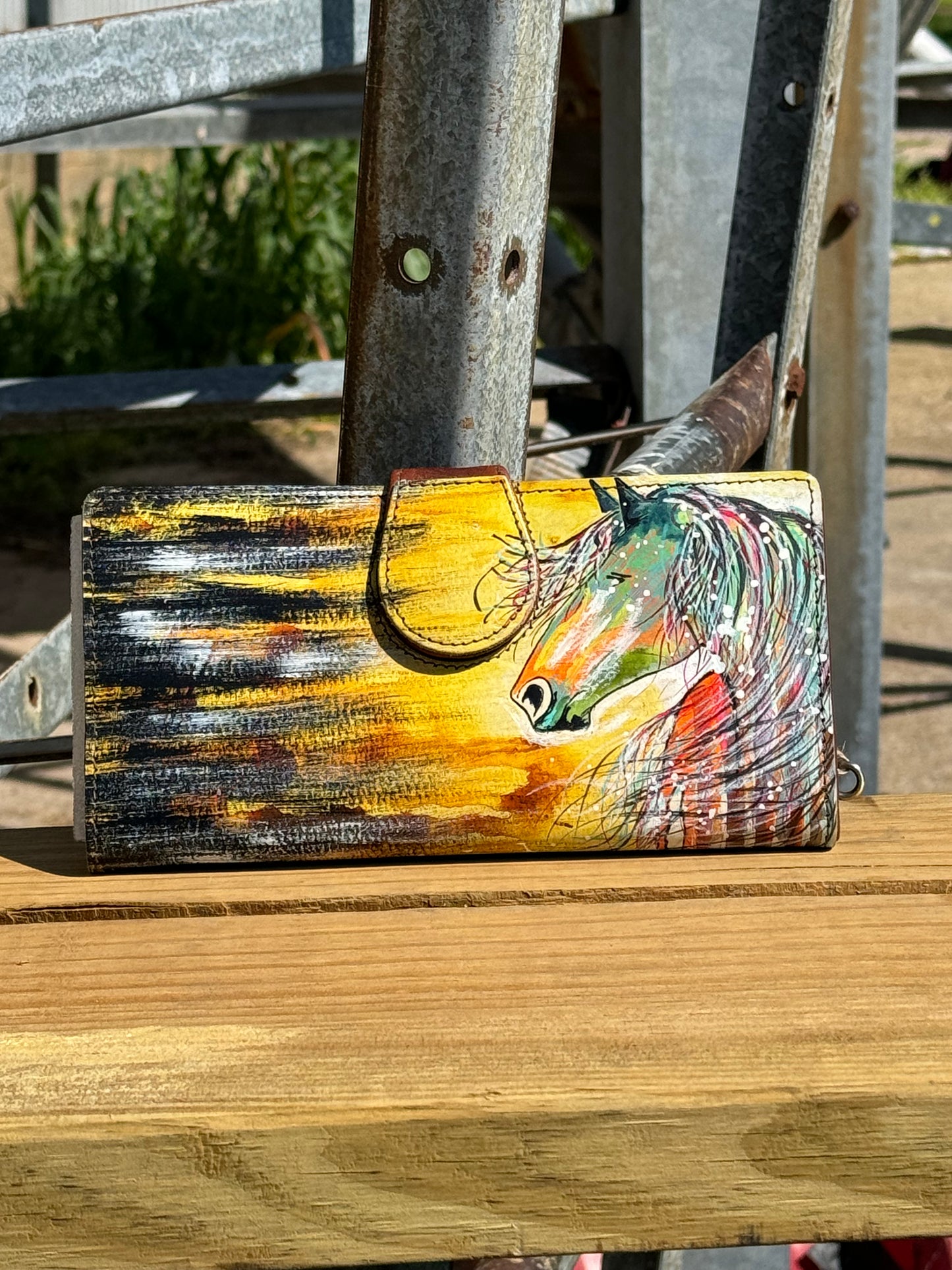 Hand Painted Majestic Horse Wristlet Wallet