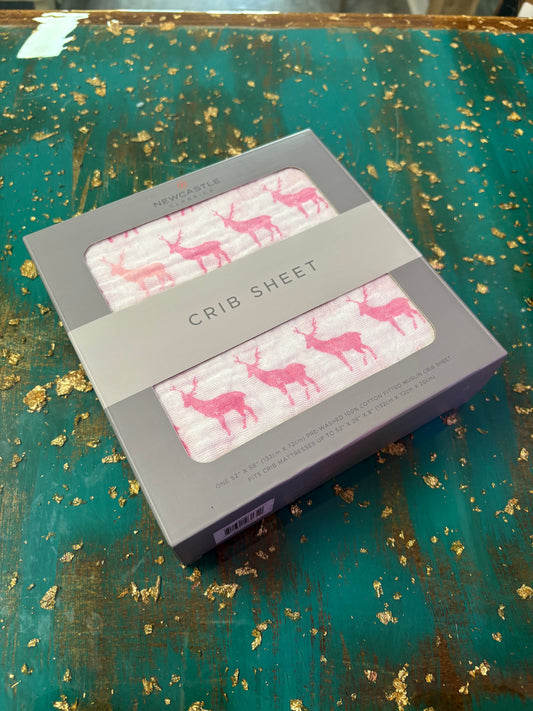Pink Deer Crib Sheet