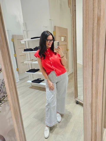 Vervet High Rise Stripe Cuffed Wide Jeans