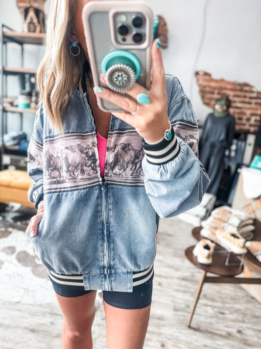 Denim 90s Bomber Jacket