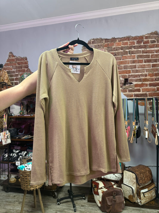 Waffle Knit Long Sleeve Thermal Top